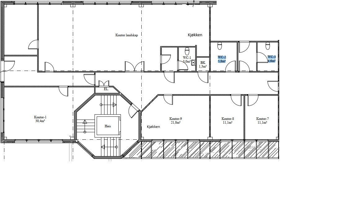 Plantegning ment som illustrasjon - Ulike arealer kan kombineres / skilles etter behov. Galleribilde