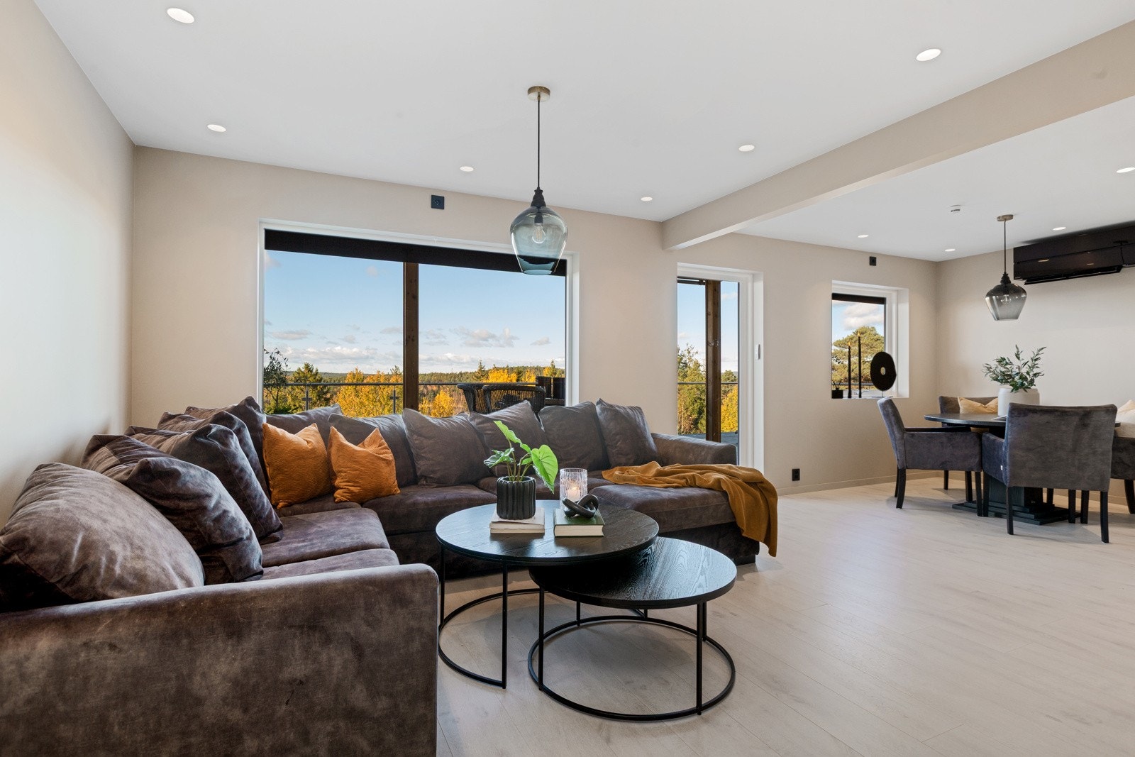 Stuen - legg merke til de store vindusflatene og terrassedør som gir både gode lysforhold og utsikt fra stuen Galleribilde