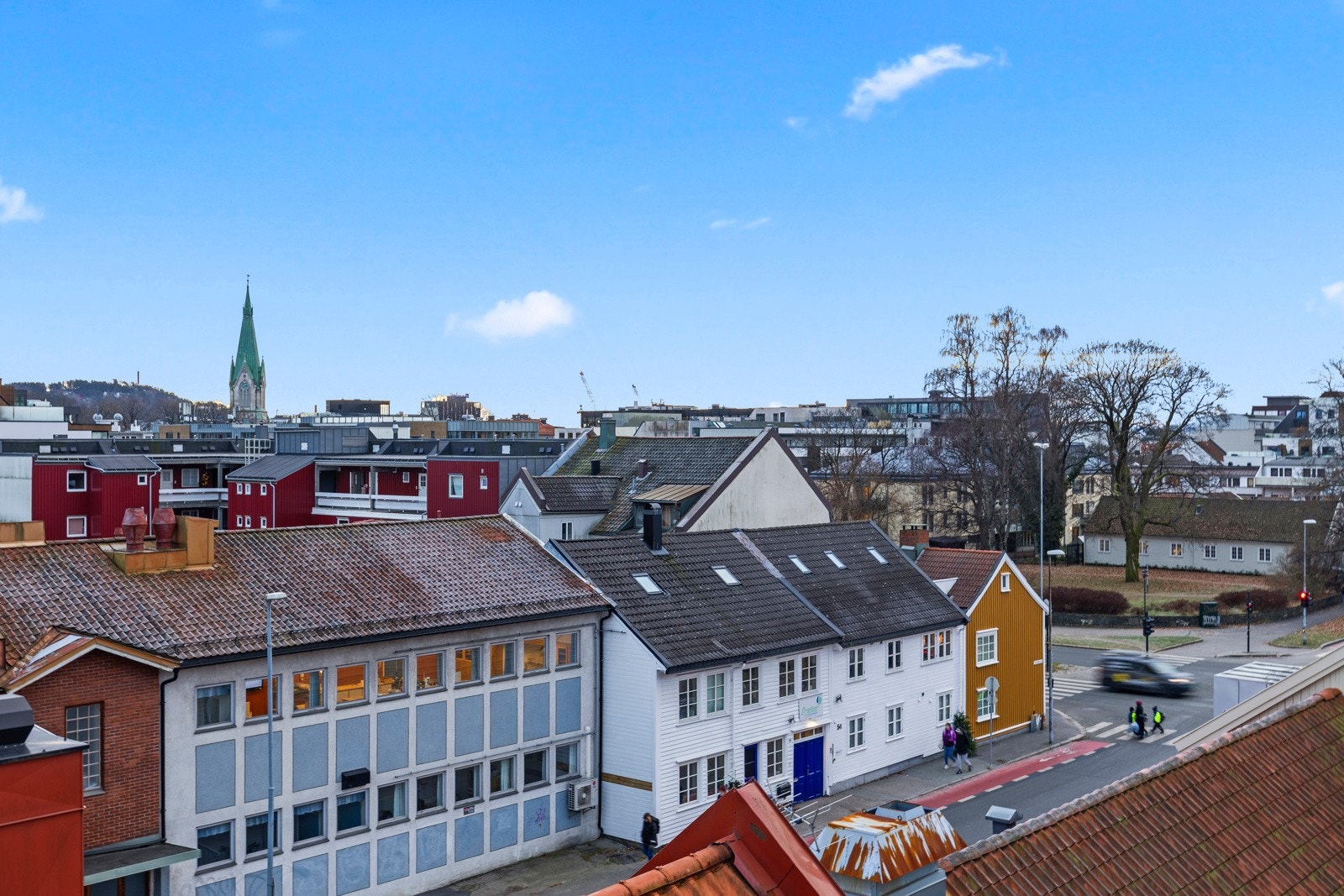 Utsyn fra felles takterrasse nedover Tordenskjolds gate og mot Festningsgata. Galleribilde