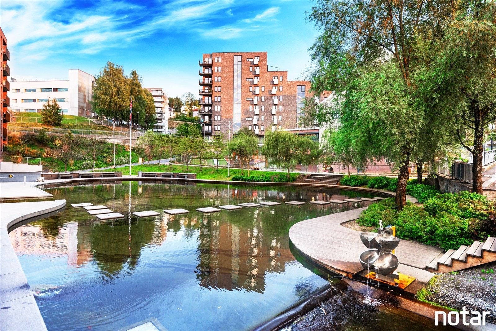 Den idylliske Kværnerdammen er et samlingspunkt for både store og små i de varmere månedene av året. Galleribilde