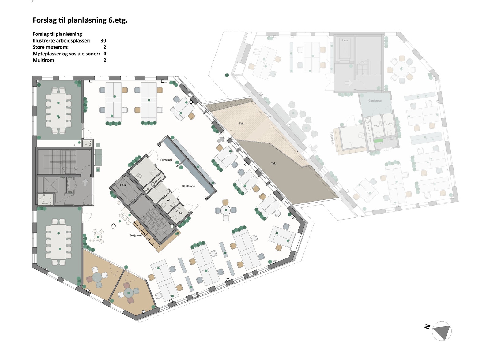 631 kvm BTA i 6. etg. - forslag til arealdisponering
Lokalene bindes sammen med trapp/heis Galleribilde