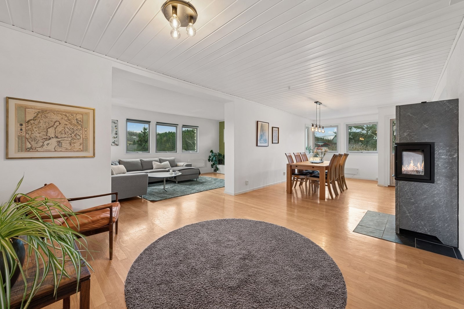 Stuen skiller seg naturlig inn i ulike soner. Galleribilde