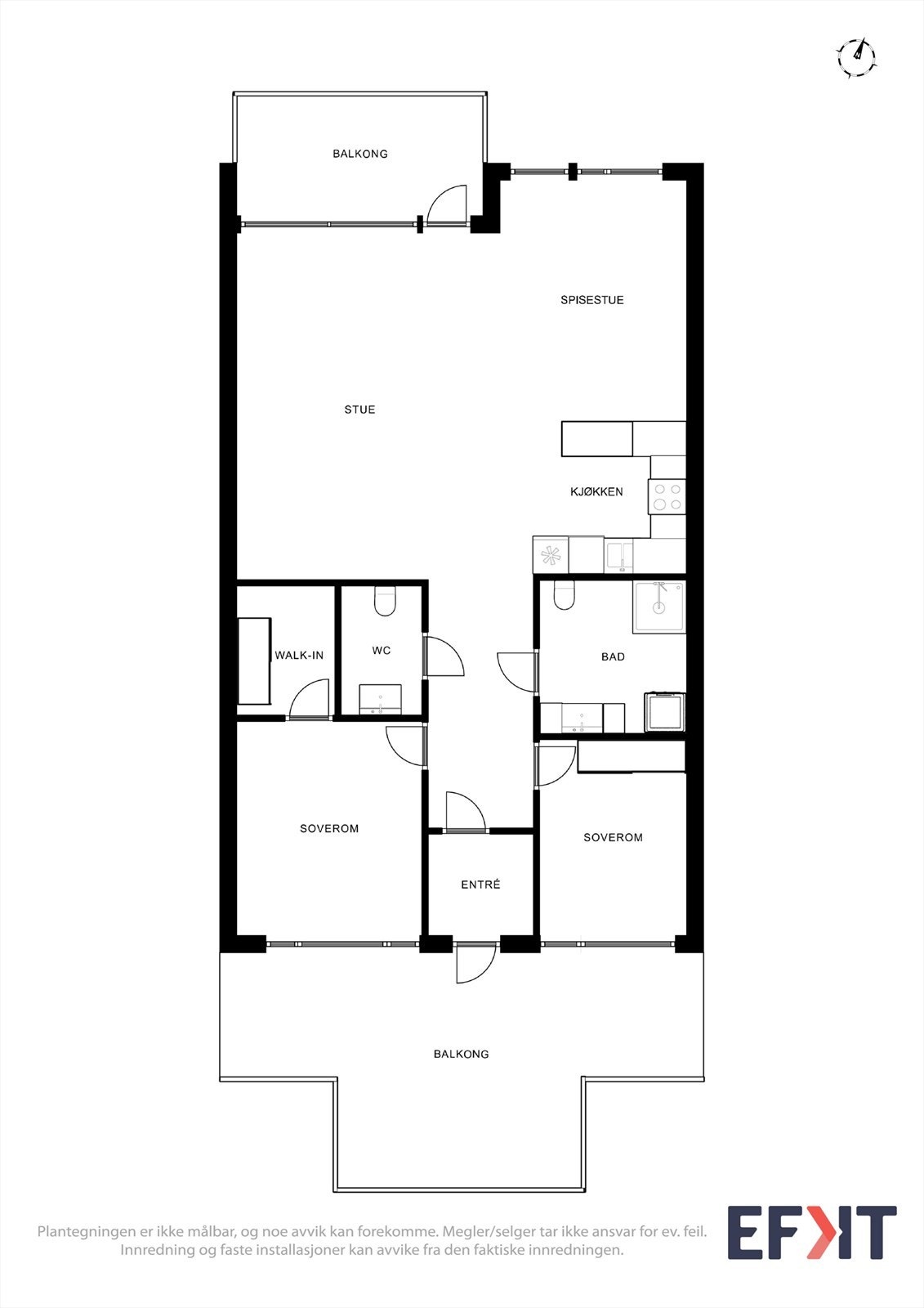 Plantegning. Leiligheten har en god planløsning med romslige rom Galleribilde