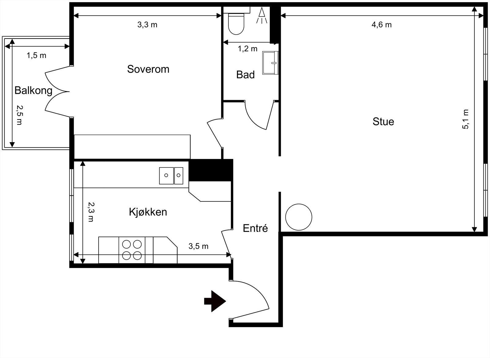 Plantegning med mål. Galleribilde