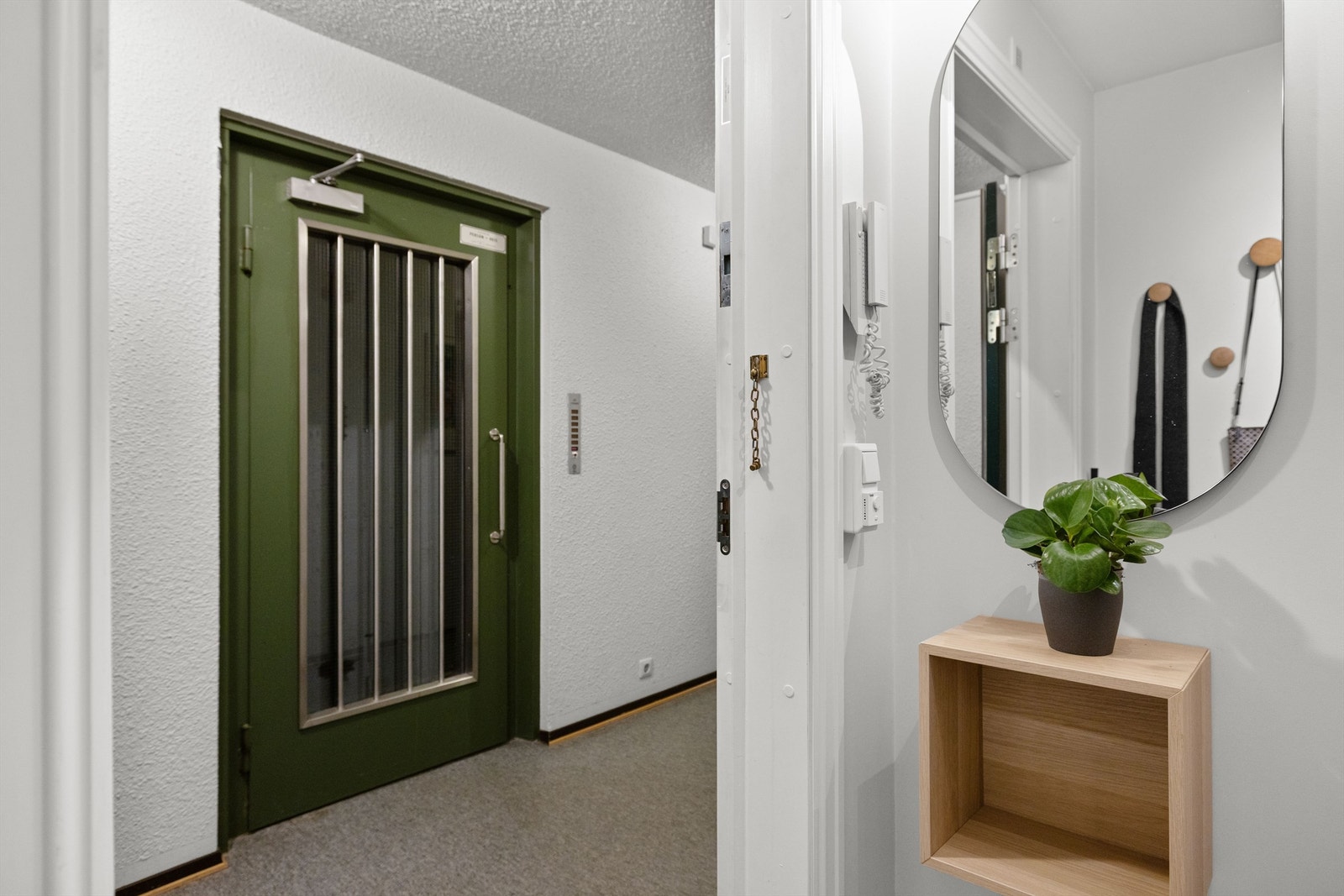 Adkomst via felles trappeløp eller personheis til leilighetsplan. Galleribilde