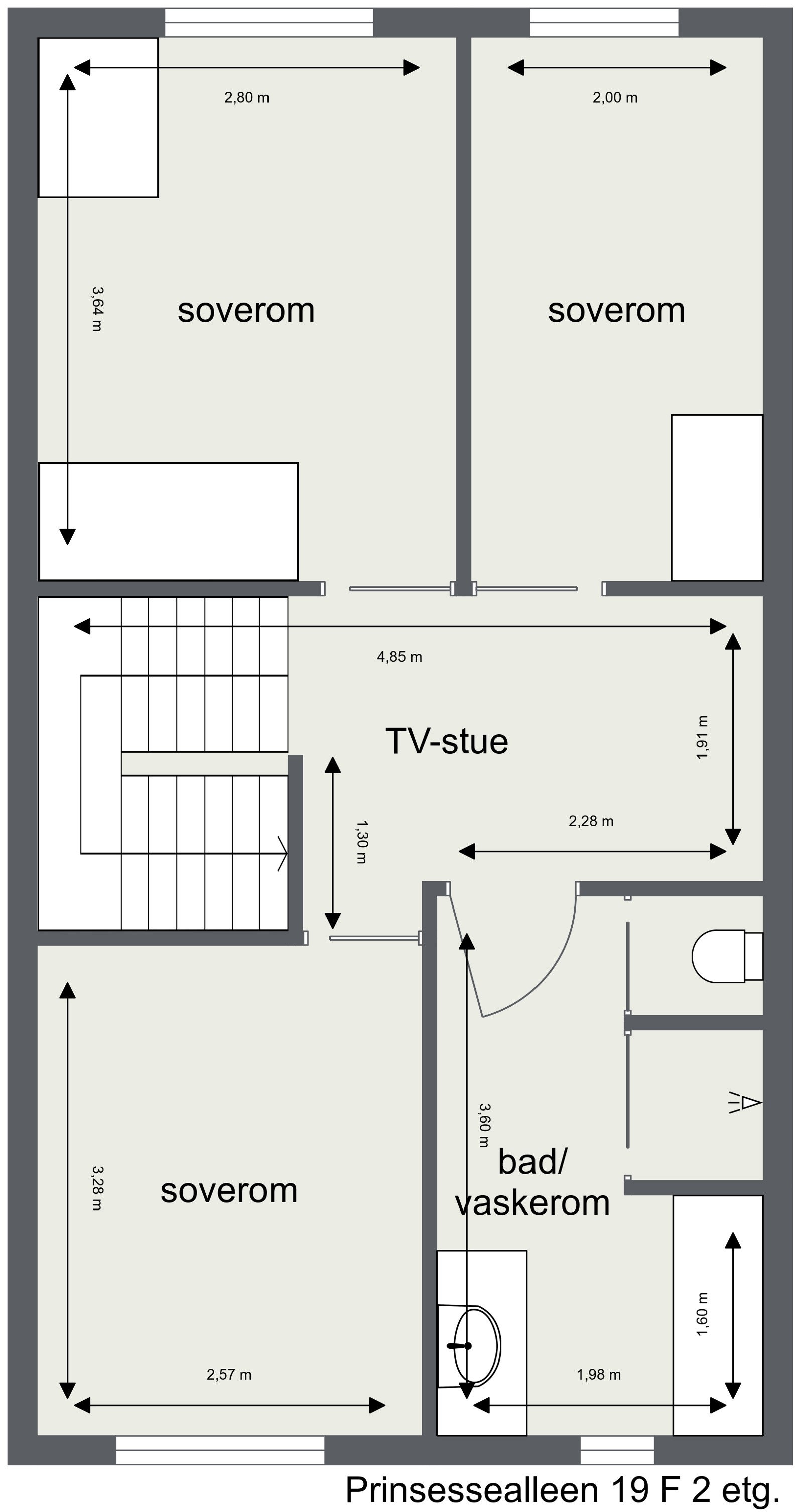 Leilighetens andre plan består av: Tv-stue, 3 gode soverom og er rålekkert baderom. Galleribilde