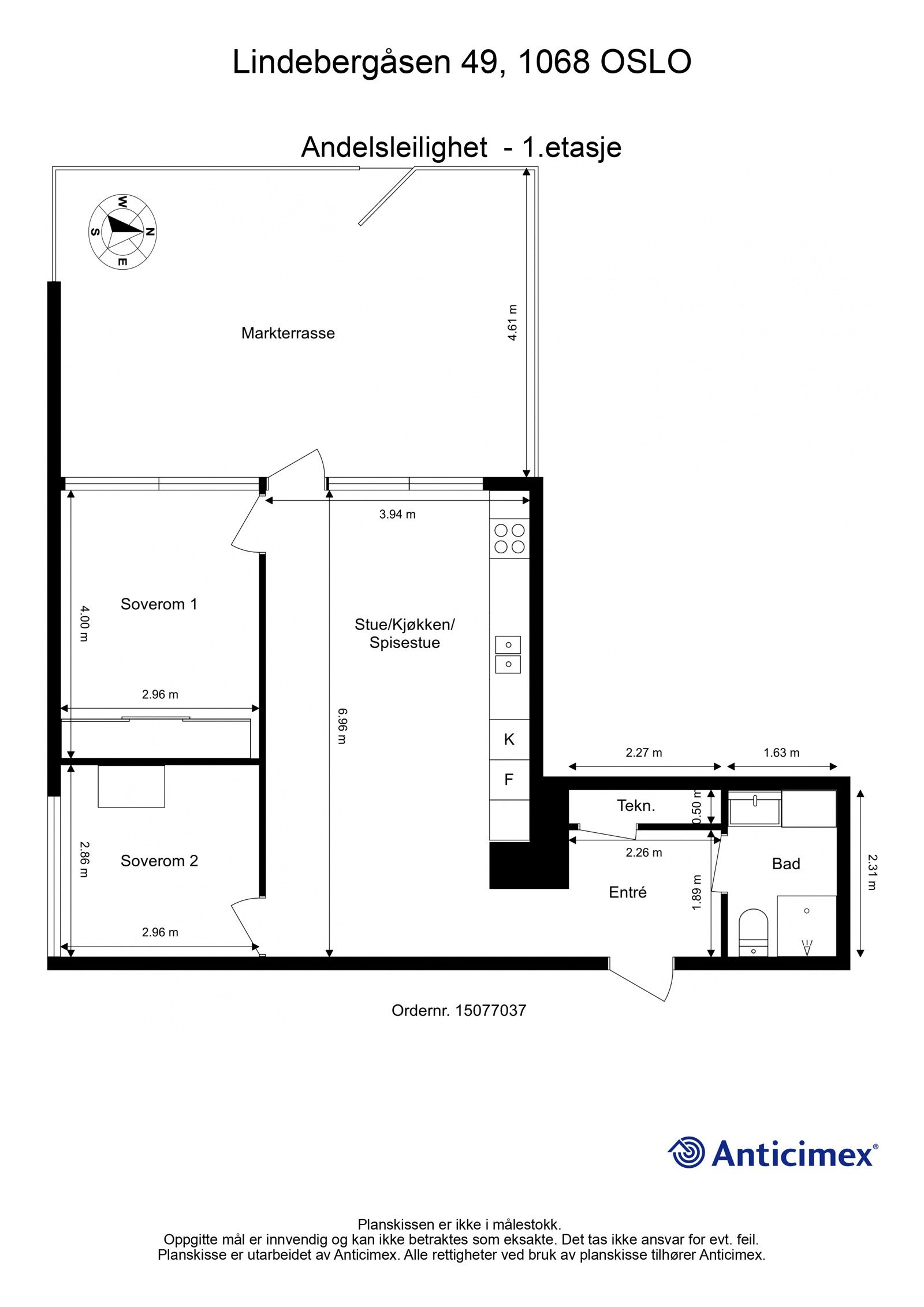 Plantegning med mål. Galleribilde