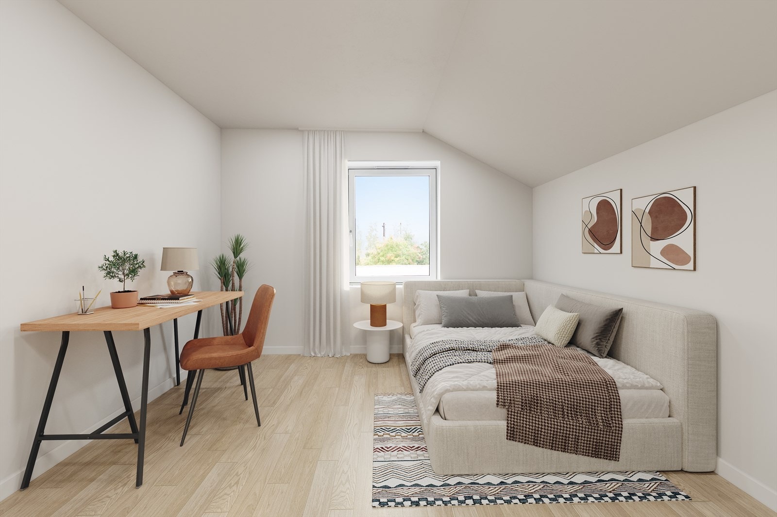 Illustrasjonsbilde av et oppusset soverom i 2.etg. Galleribilde