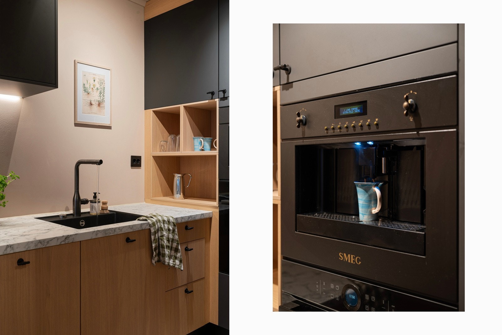 Det er rikelig med oppbevaringsplass for alt man trenger i det daglige, og innredningen er utstyrt med et godt utvalg integrerte hvitevarer.