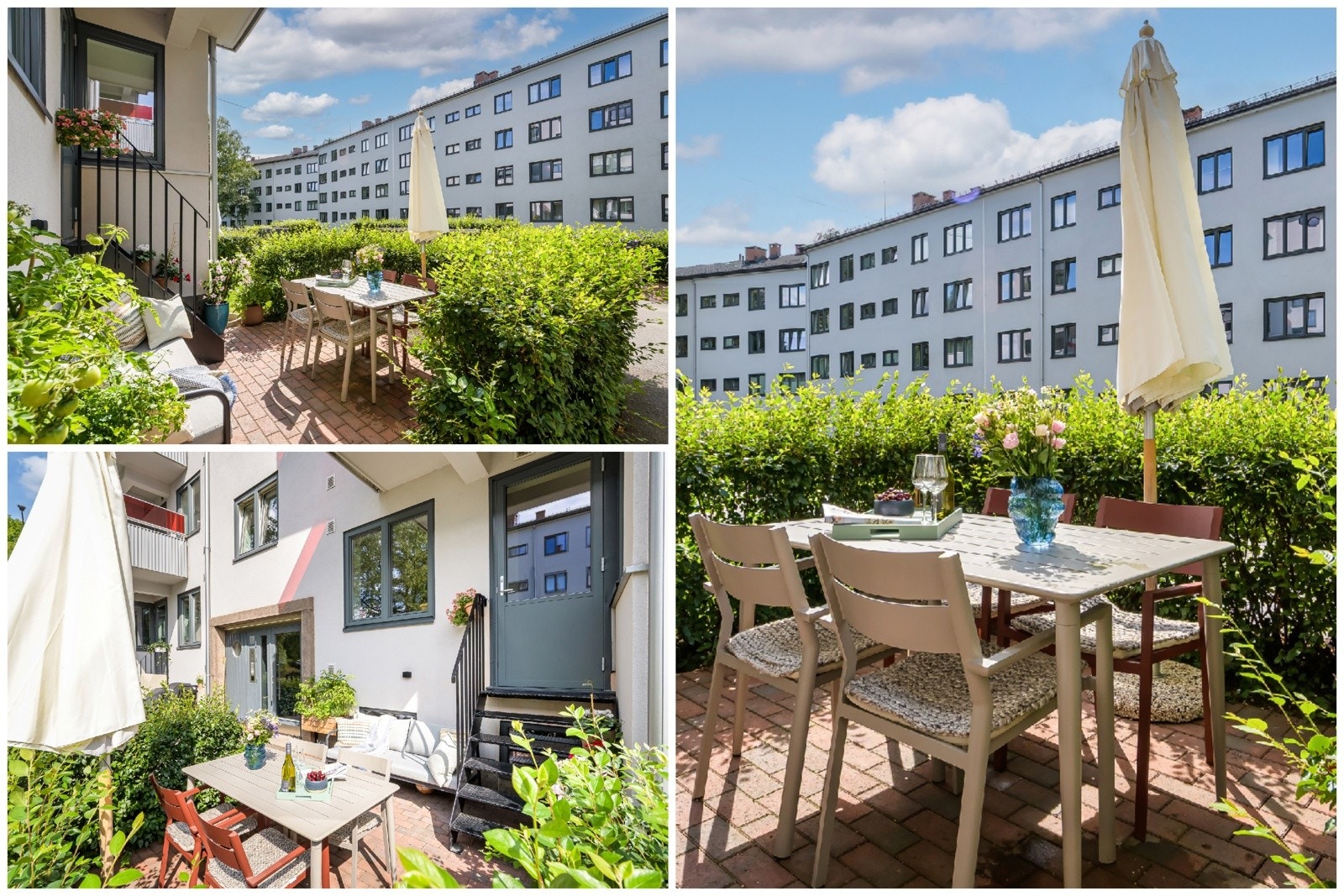 Bilder fra en av naboleilighetene for inntrykk av de fine og frodige markterrassene om sommerhalvåret. Galleribilde