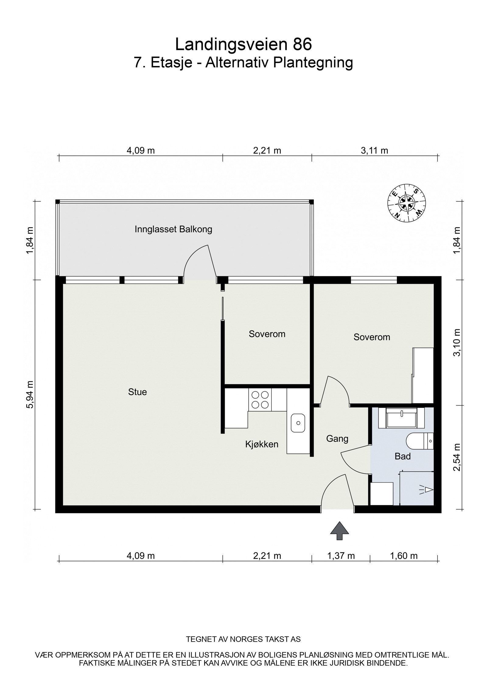 Alternativ plantegning - Gode muligheter til å lage et soverom nr. 2 Galleribilde
