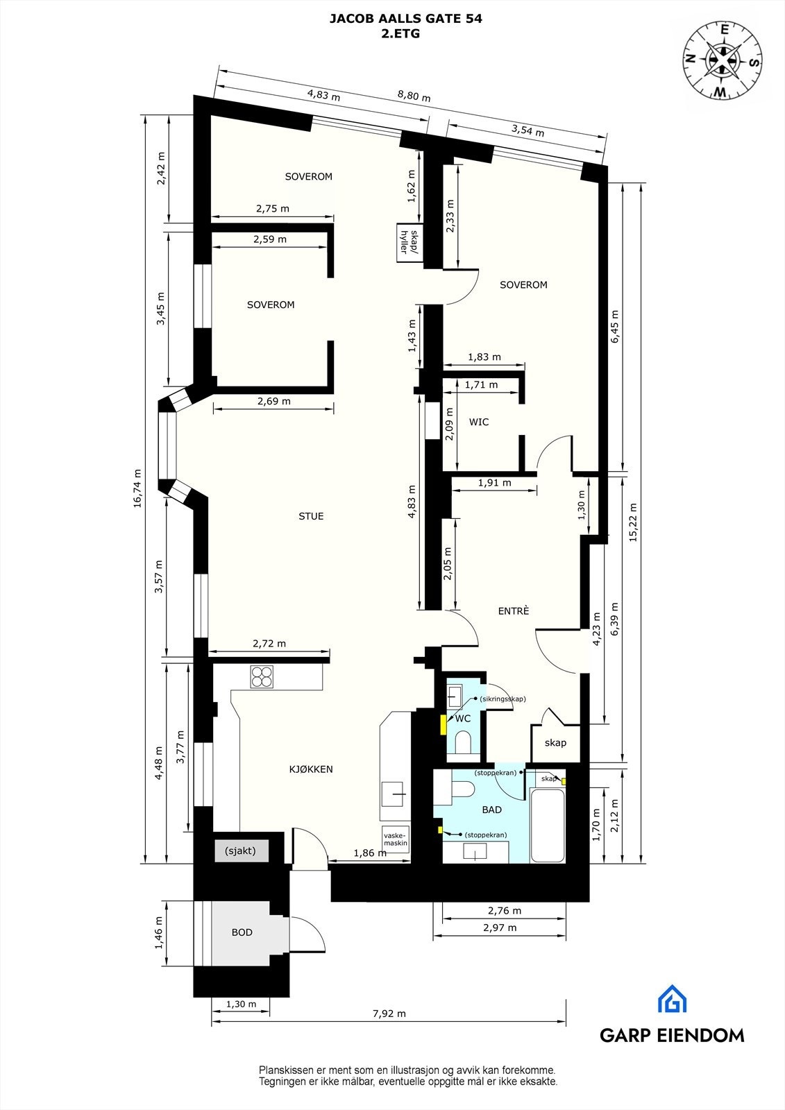 Plantegning med mål. Galleribilde