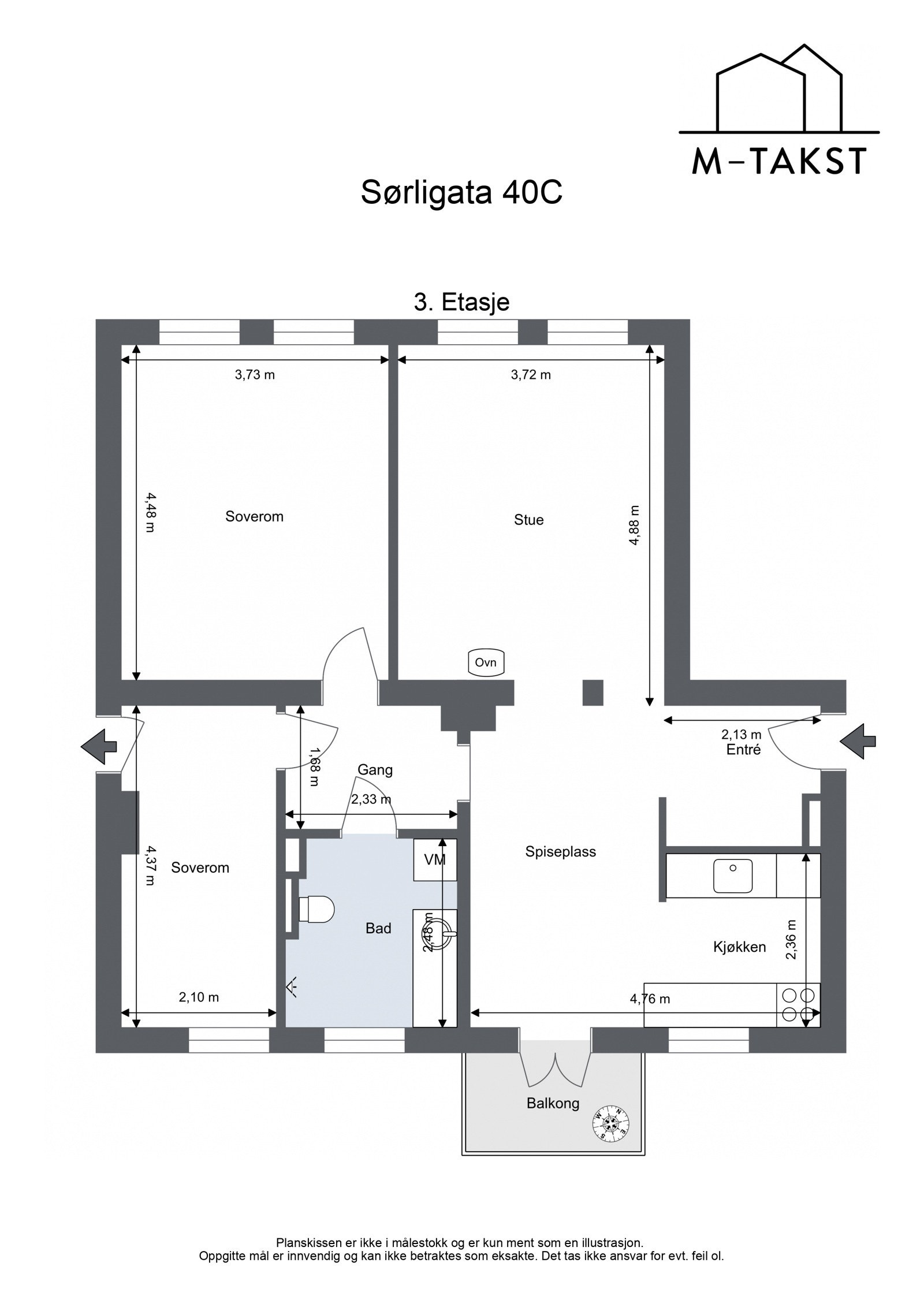 Plantegning - Sørligata 40C - 3. Etasje Galleribilde
