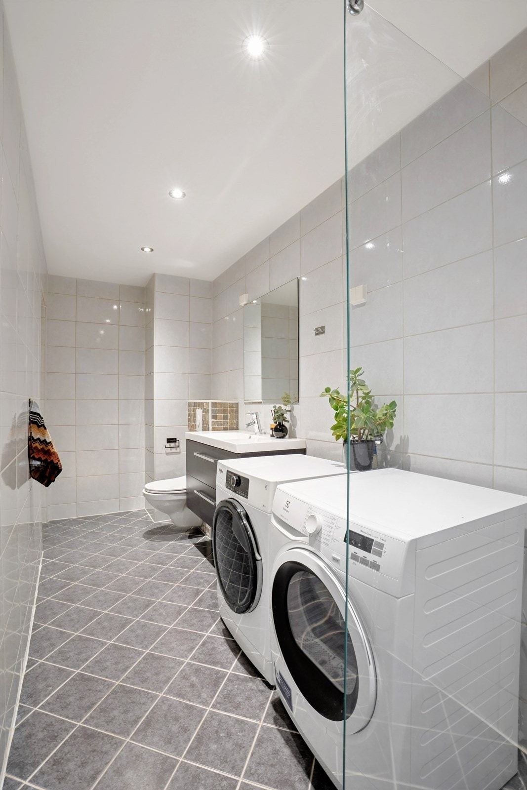 Det er opplegg for både vaskemaskin og tørketrommel. Galleribilde