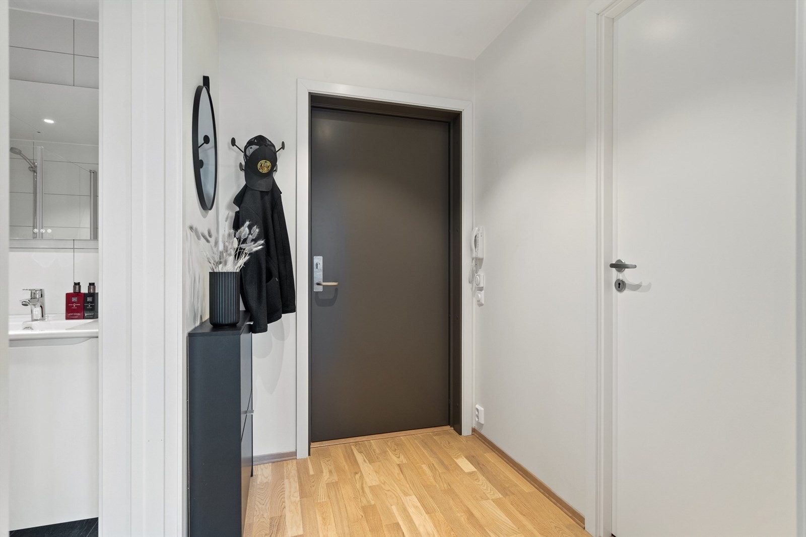 Innbydende entré på 3m² med plass til oppbevaring av sko og yttertøy. Galleribilde