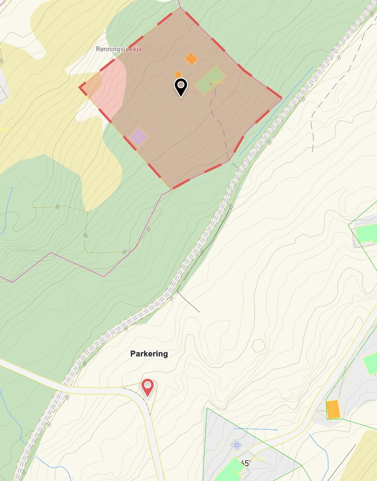 Kart med markering av parkeringsplass Galleribilde