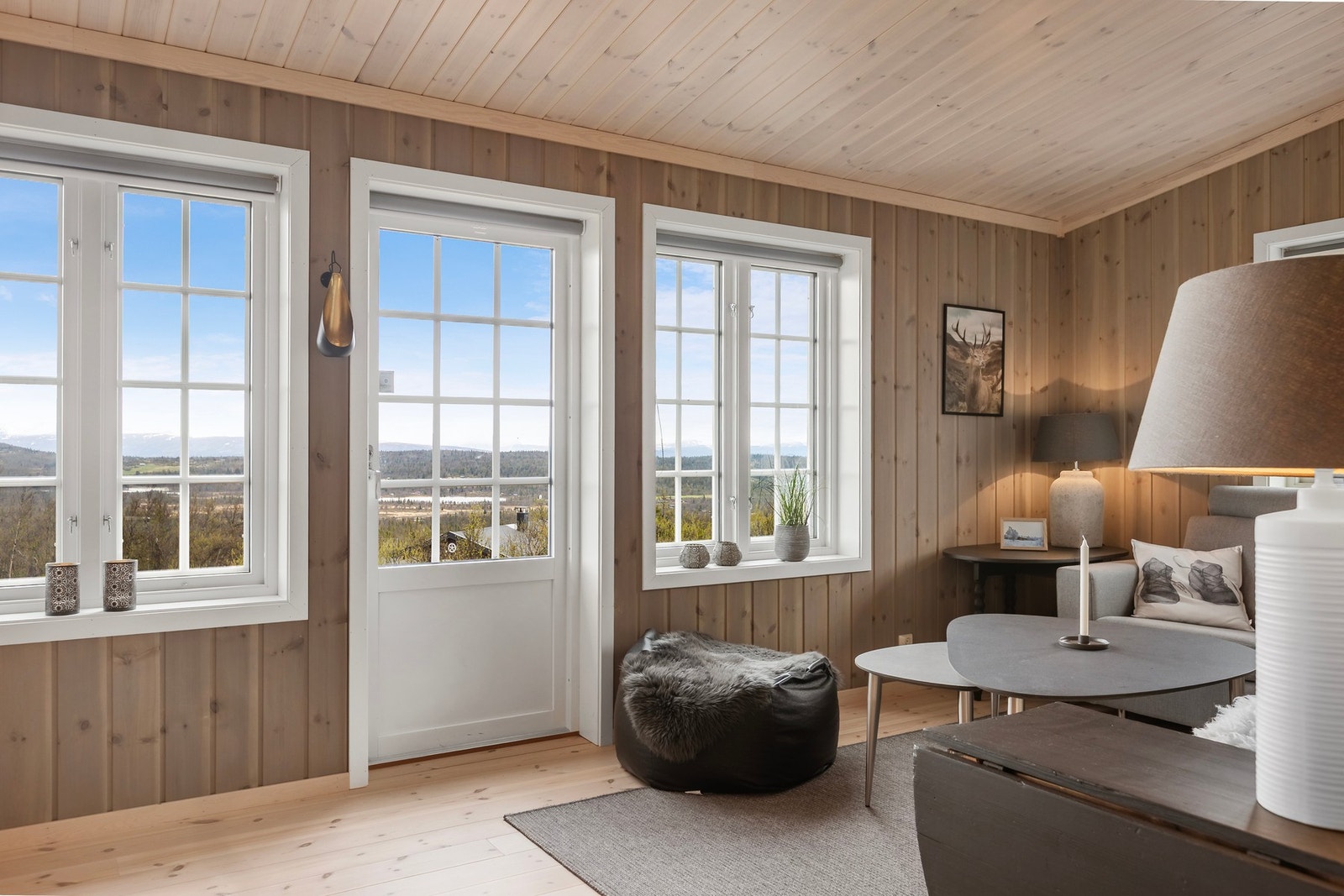 En dør leder ut til terrasse, og videre til terreng. Galleribilde