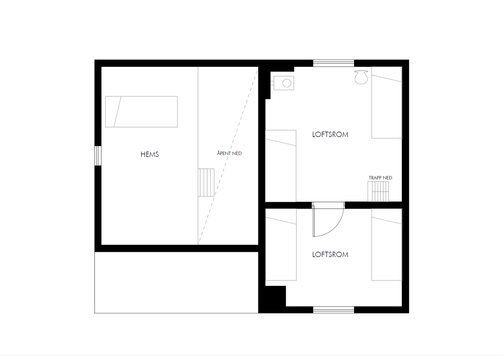 Plantegning hems og loft. Galleribilde