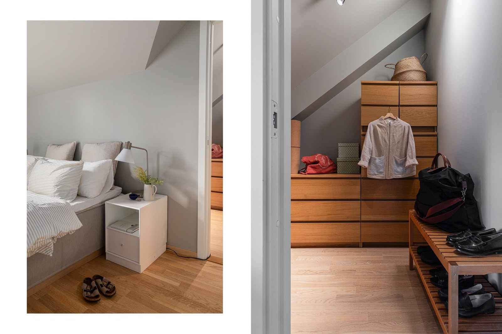 Vegg-i-vegg med soverommet har man en walk-in garderobe/innvendig bod med mye lagringsplass. I tillegg har leiligheten ytterligere én bod ved trapp, samt også en ekstern bod i kjelleretasjen. Galleribilde