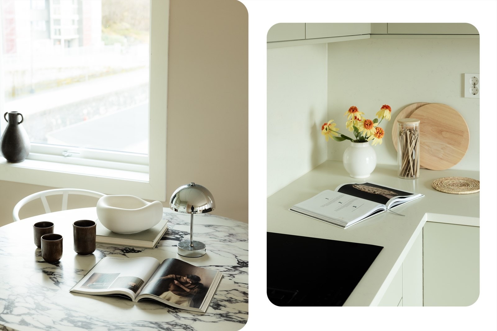 Kjøkkenet har innredning med slette fronter og benkeplate i granitt Galleribilde