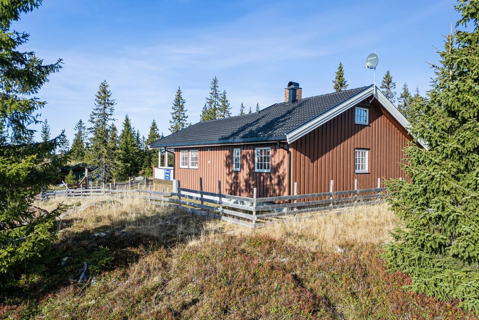 Hytta ligger usjenert til, omkranset av fjellvegetasjon. Galleribilde