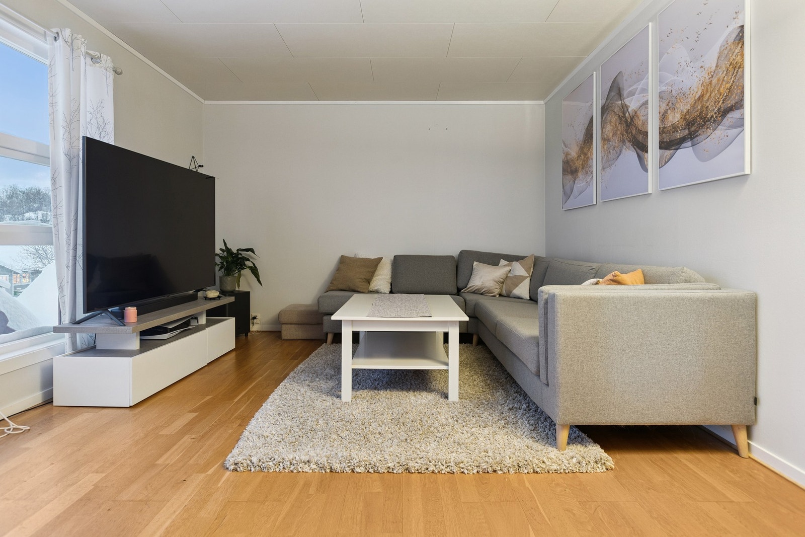 Her er TV-kroken som har god plass til sofaen. Galleribilde