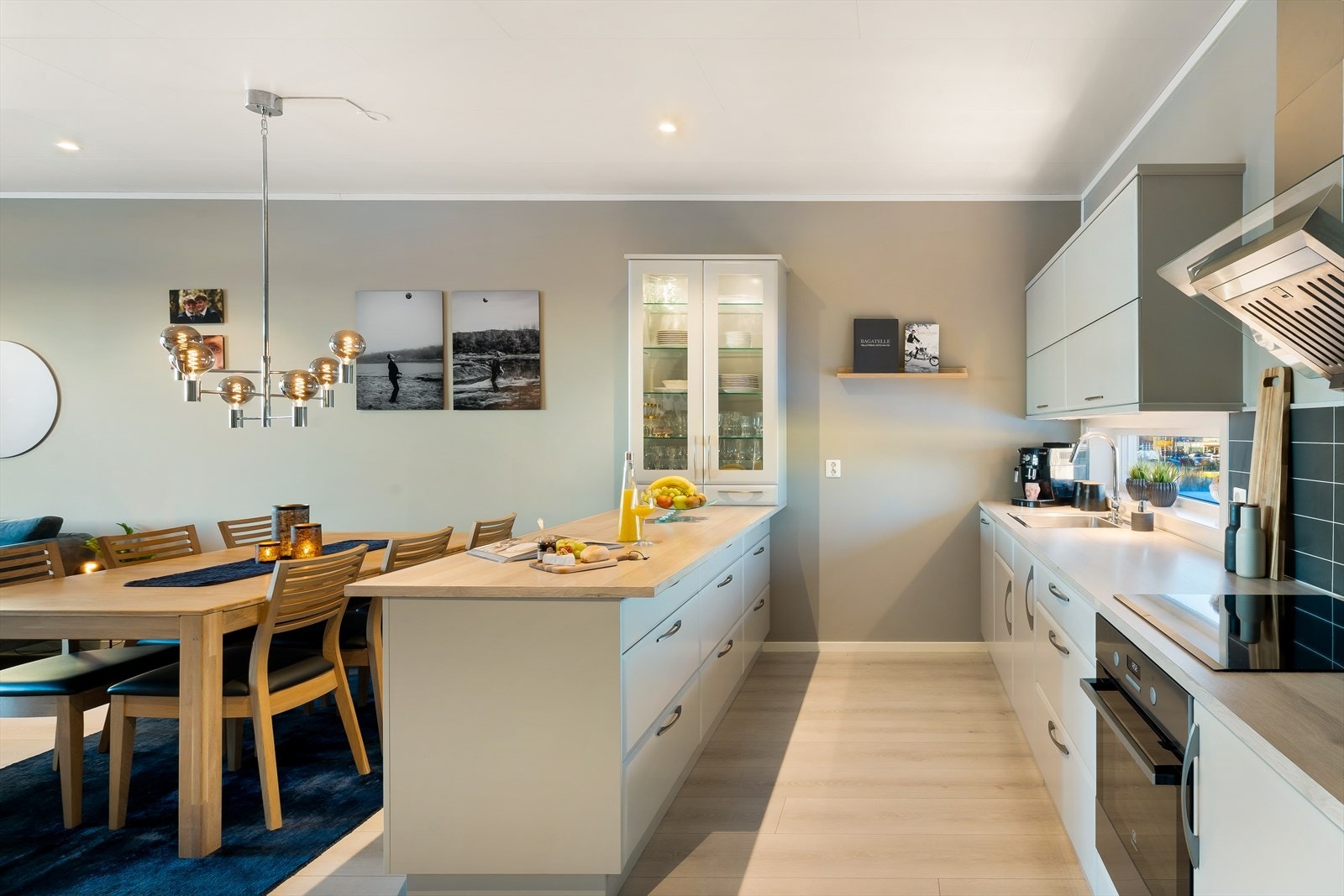 Integrerte hvitevarer består av kjøleskap, oppvaskmaskin, komfyr og induksjonstopp. Galleribilde