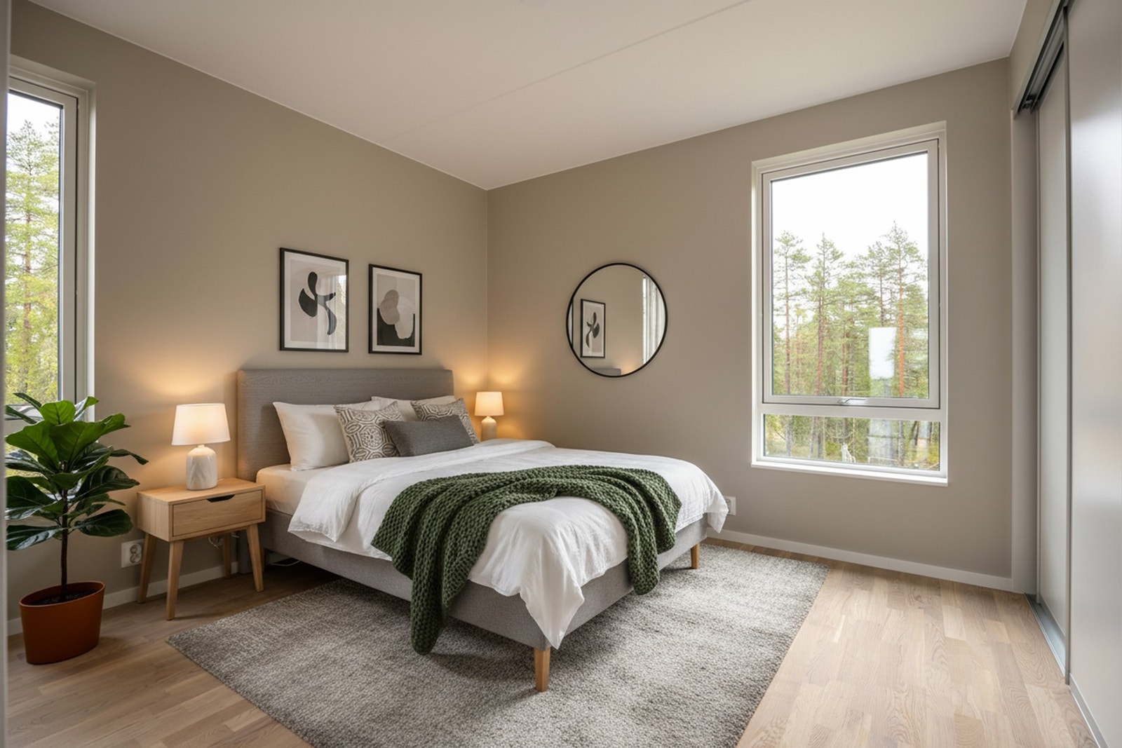 Hovedsoverommet er romslig med god plass for stor dobbeltseng og tilhørende nattbord. Galleribilde