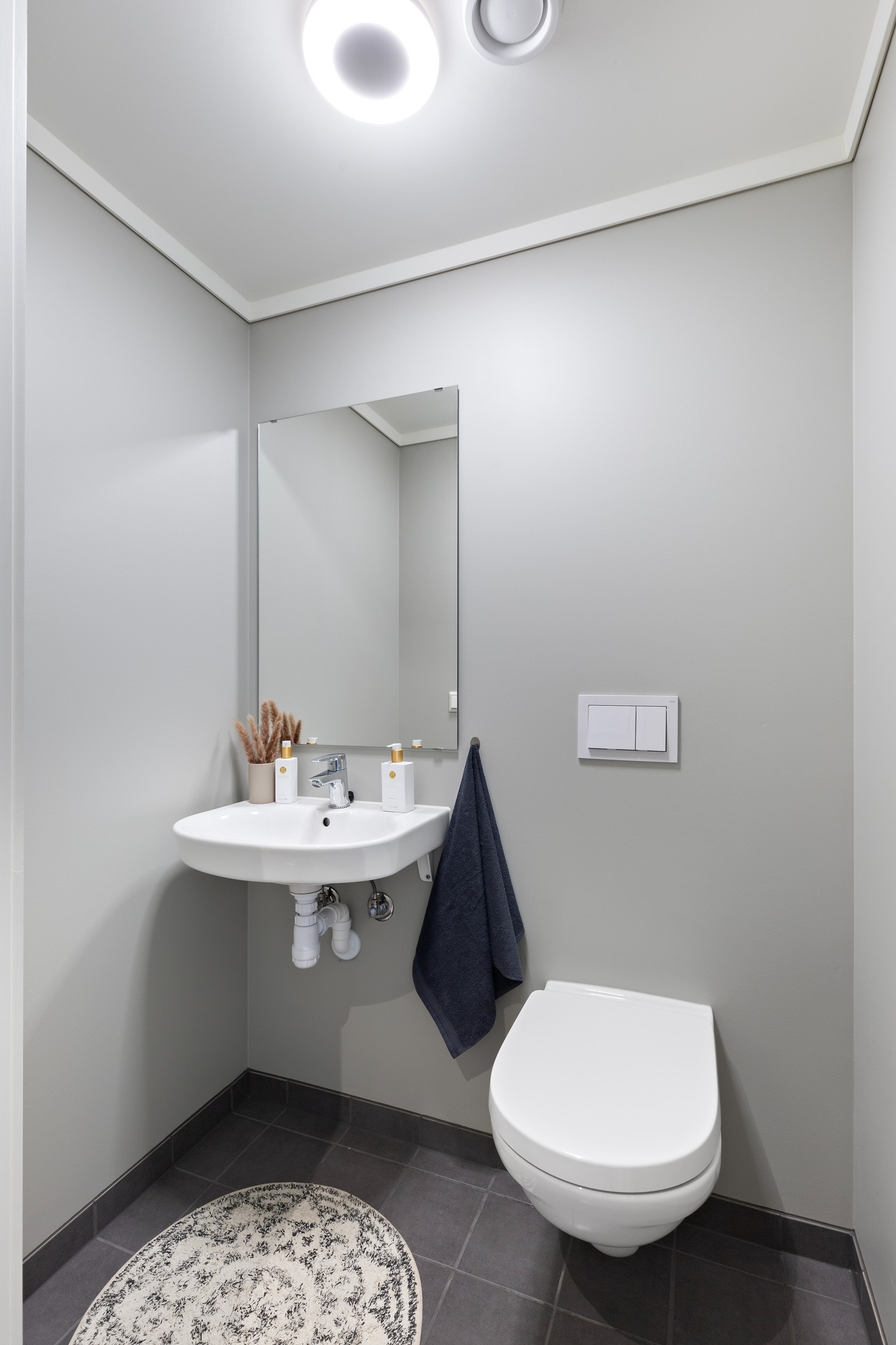 Separat toalettrom med vegghengt toalett og vask. Galleribilde