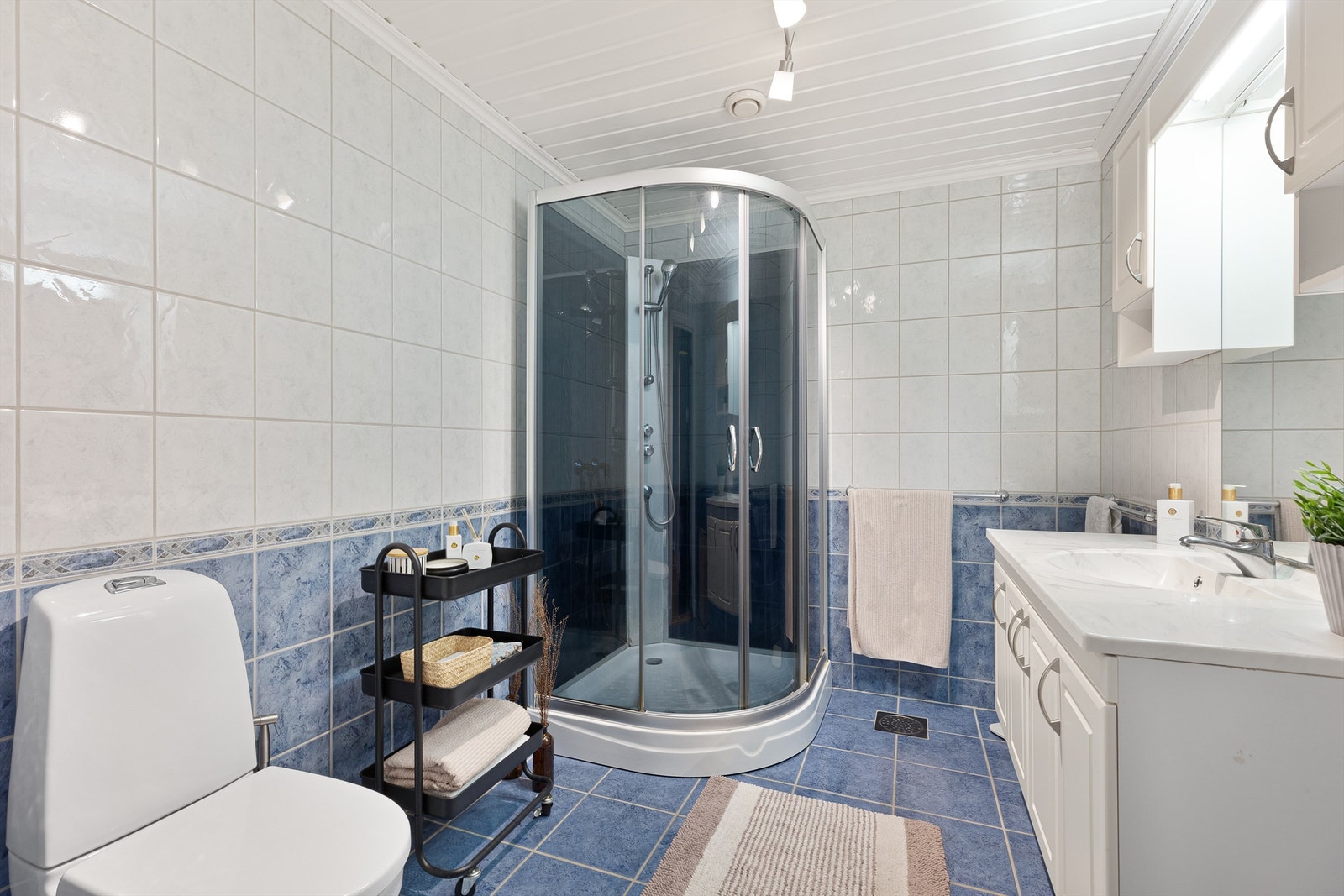 Badet er videre utstyrt med dusjkabinett og toalett. Galleribilde