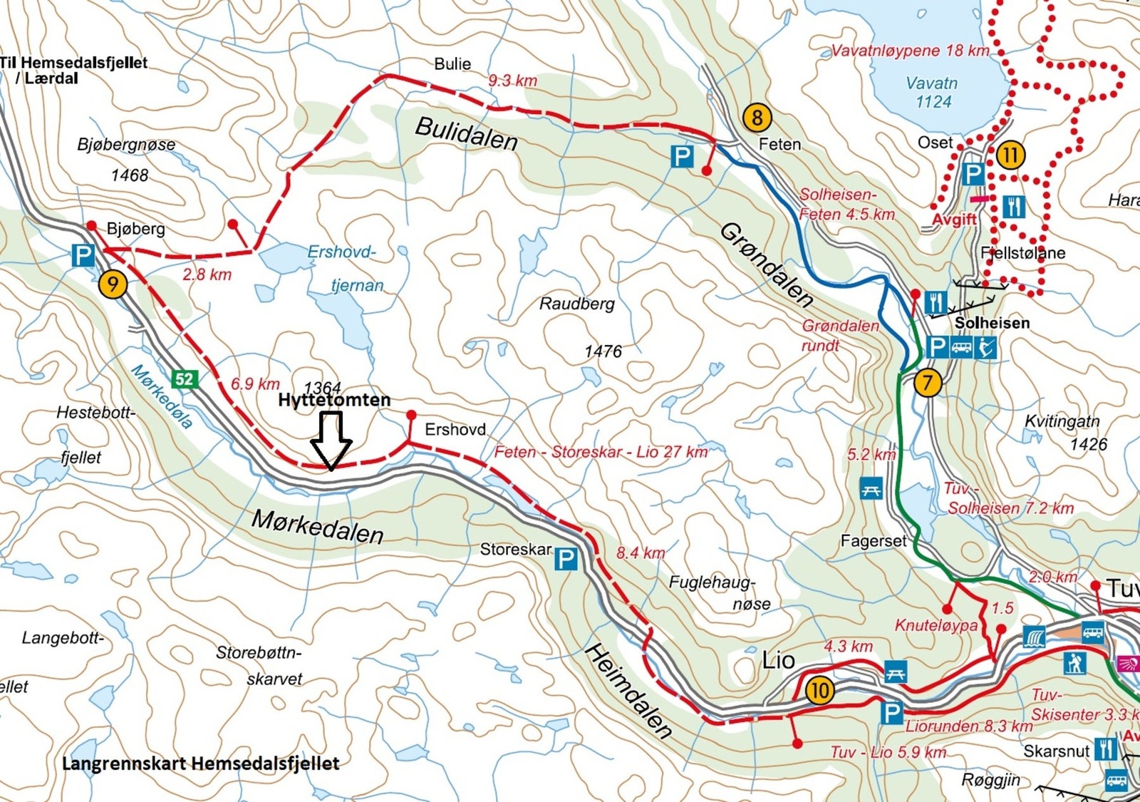 Langrennskart over Hemsedalsfjellet Galleribilde