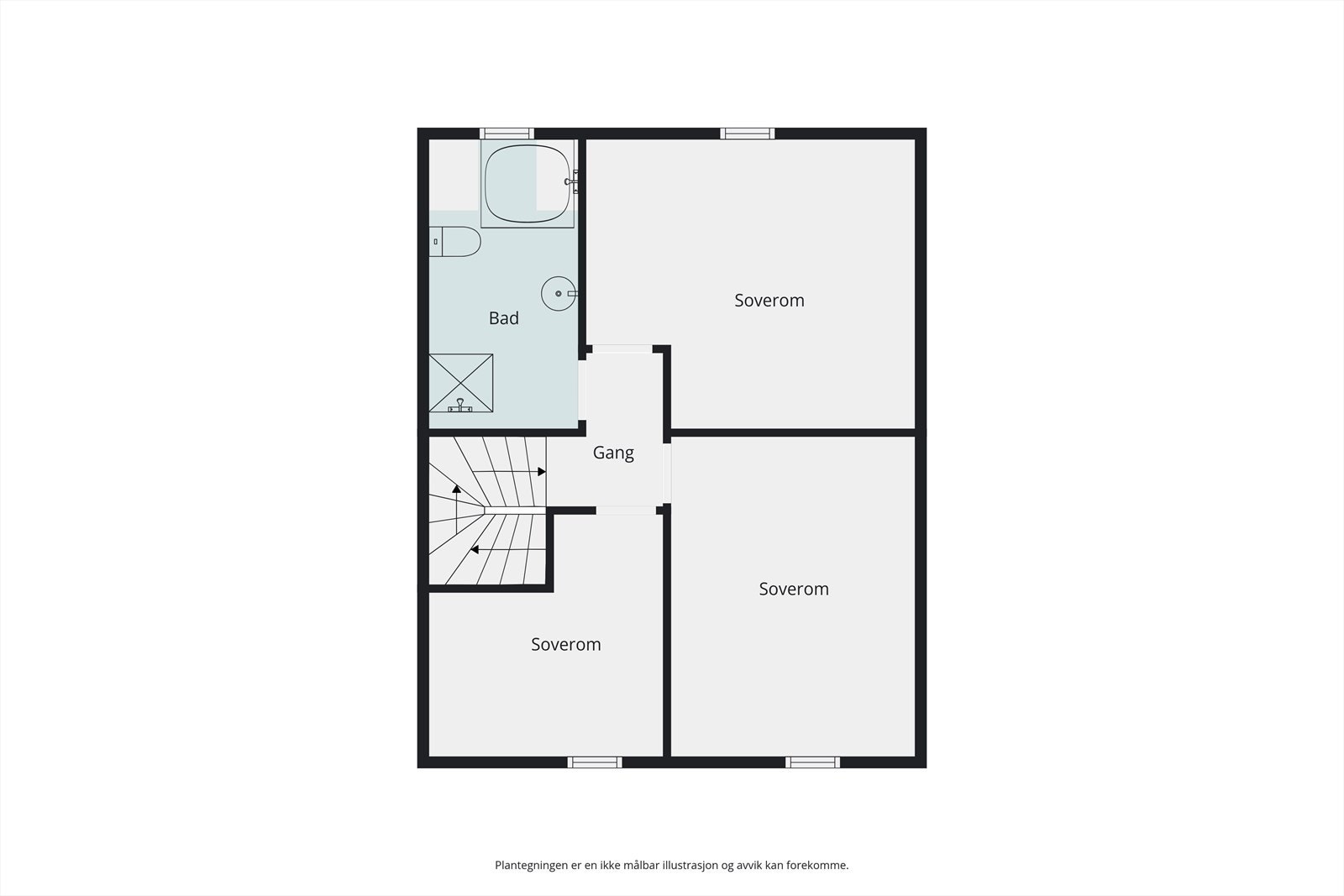Plantegning loft. I tillegg foreligger det kvist for oppbevaring. Galleribilde