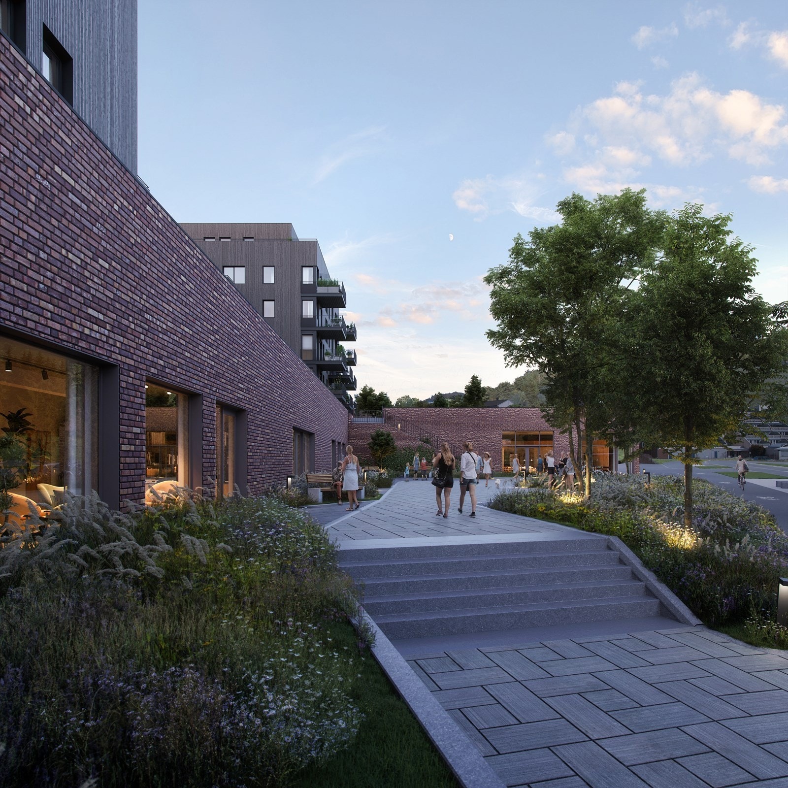 I byggetrinn 1 blir det etablert en ny og moderne Bunnprisbutikk i første etasje samt et felles torg og andre fellesfunksjoner for beboerne. Galleribilde