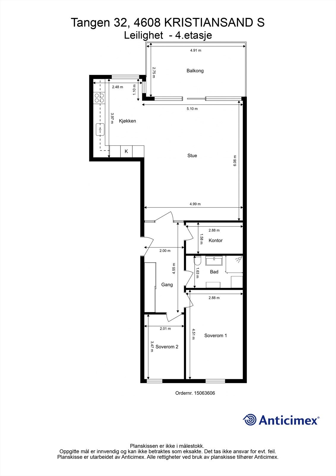 4. Etasje - 2D plantegning med mål Galleribilde