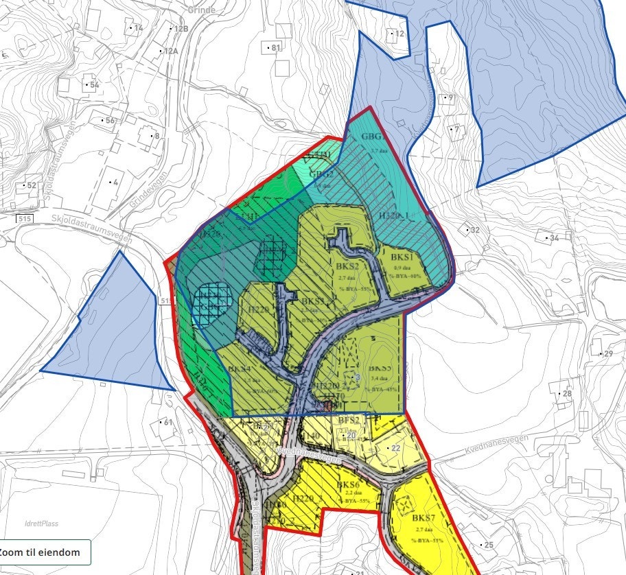 Utsnitt av reguleringsplan Detaljregulering Grindetunet. Galleribilde