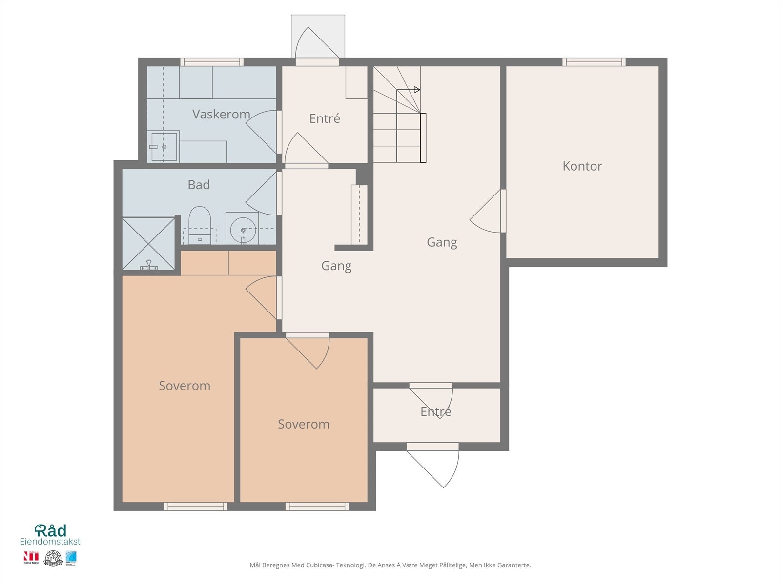 Planløsning over dagens bruk av 1. etg. I de godkjente byggtegningene er kontor tegnet inn som boder. Galleribilde