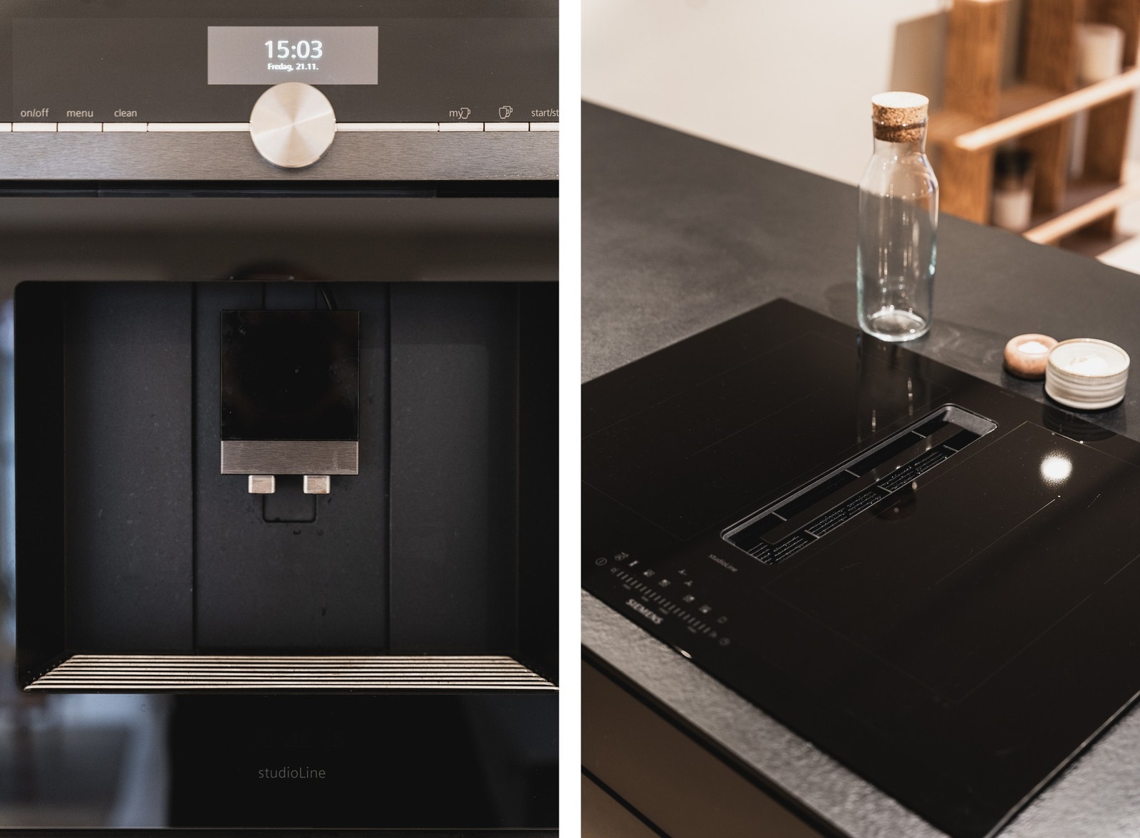 Kjøkkenet er utstyrt med integrerte hvitevarer fra Siemens, herunder stekeovn, induksjonstopplate, kaffemaskin, oppvaskmaskin samt kjøle- og fryseskap. Galleribilde