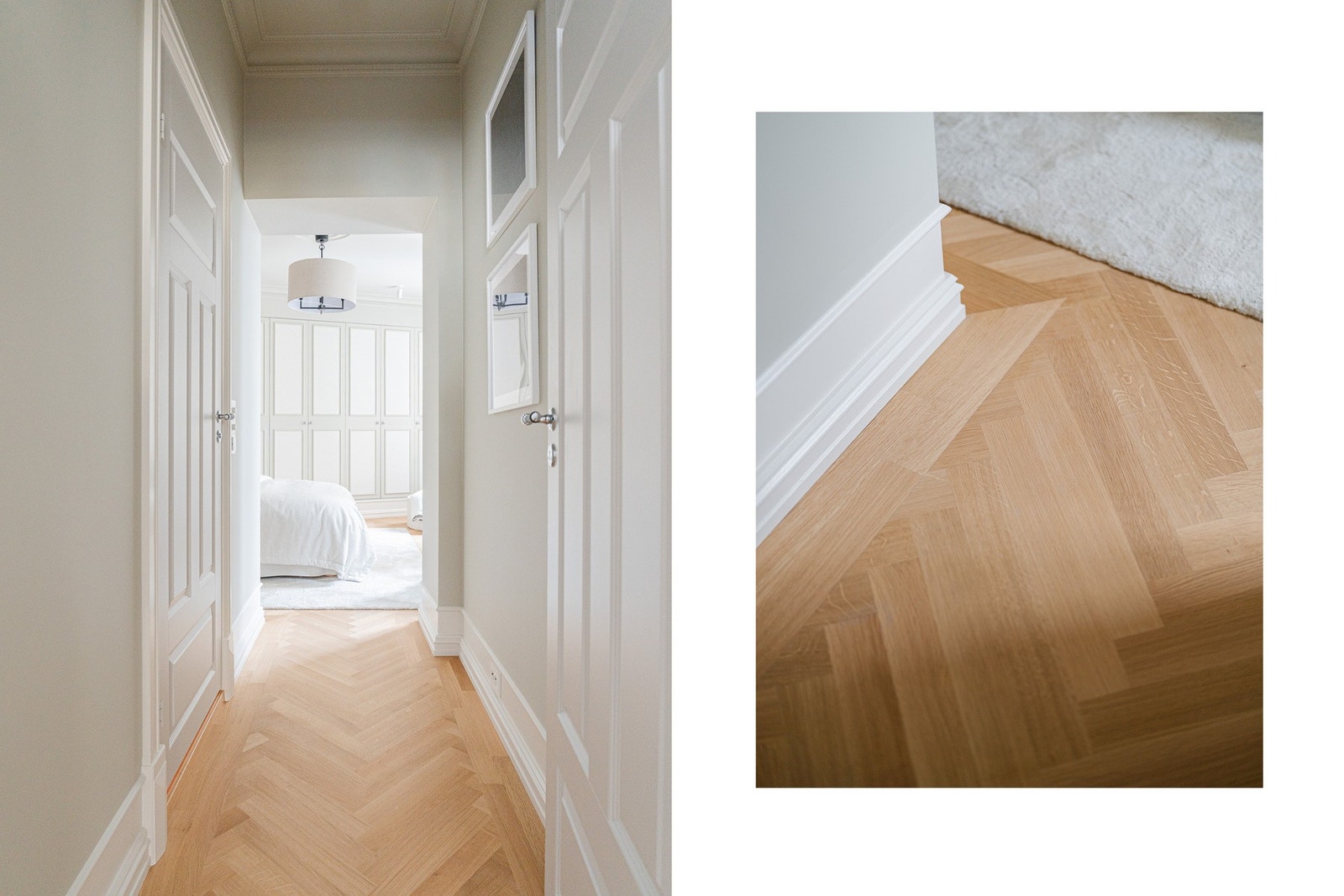 Fiskebensparketten og de brede listene komplimenterer den klassiske sjarmen fra byggeåret. Galleribilde