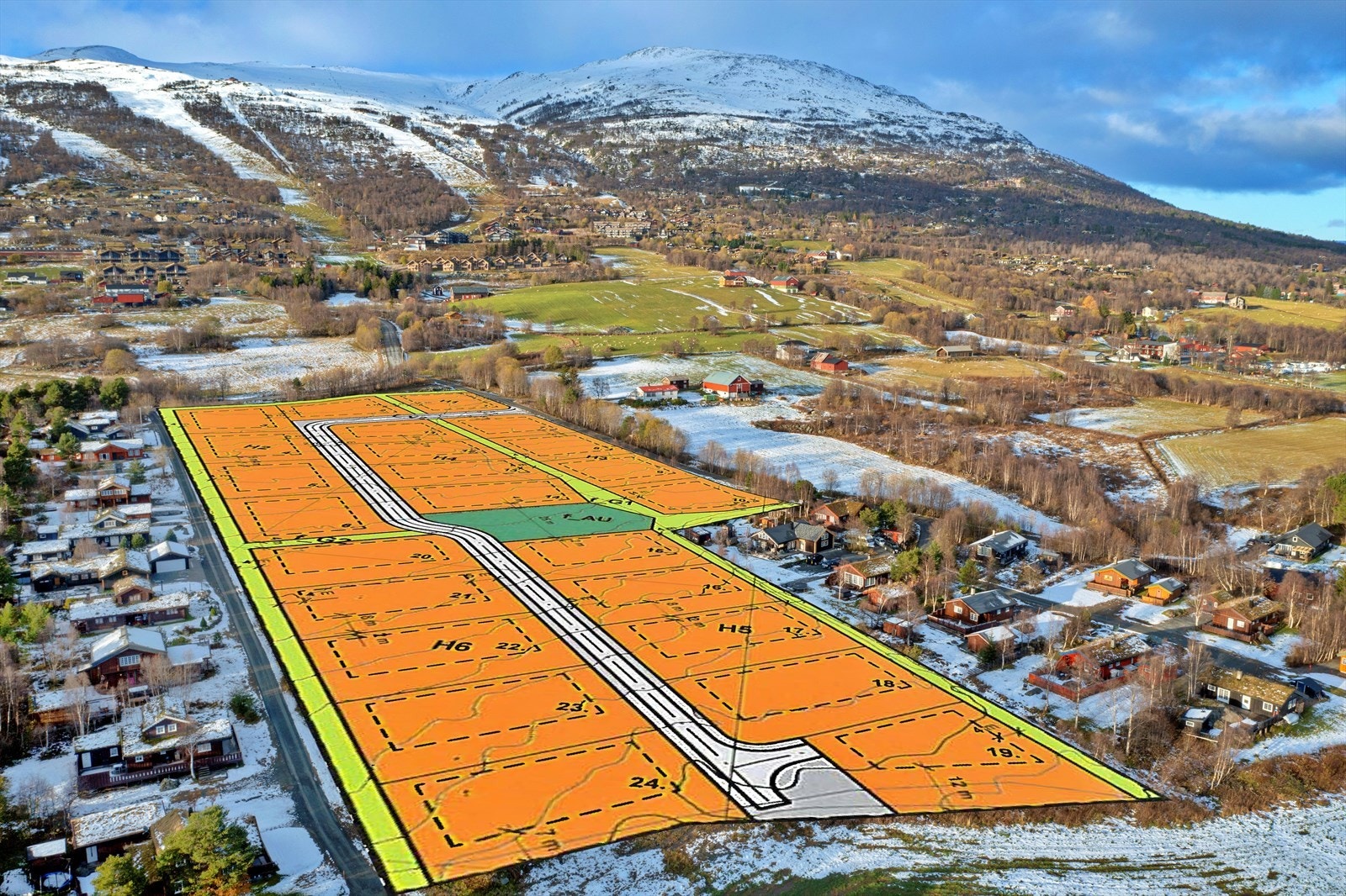 Feltet består av 24 romslige tomter Galleribilde