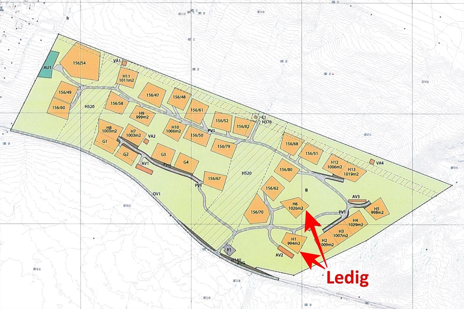 Plankart Sandbekken Hyttegrend med ledige tomter Galleribilde