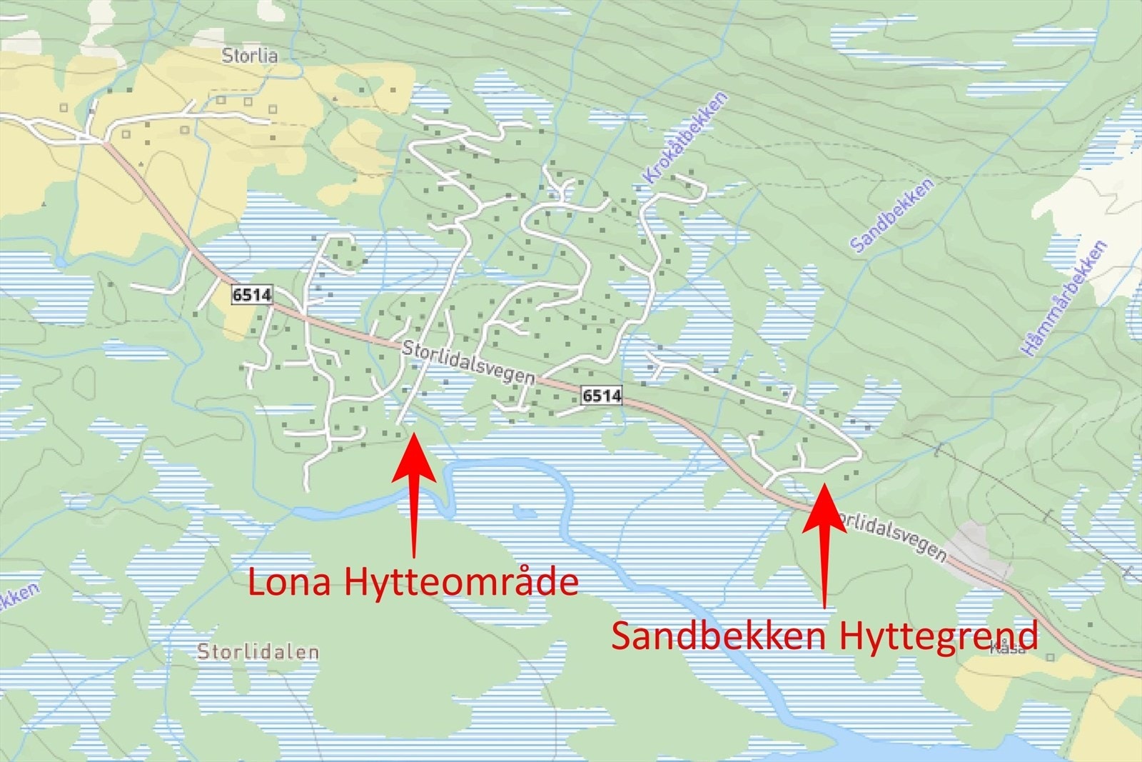 Tomtene ligger innerst i dalen, like før du kommer til Bortistu og Storli Gard Galleribilde