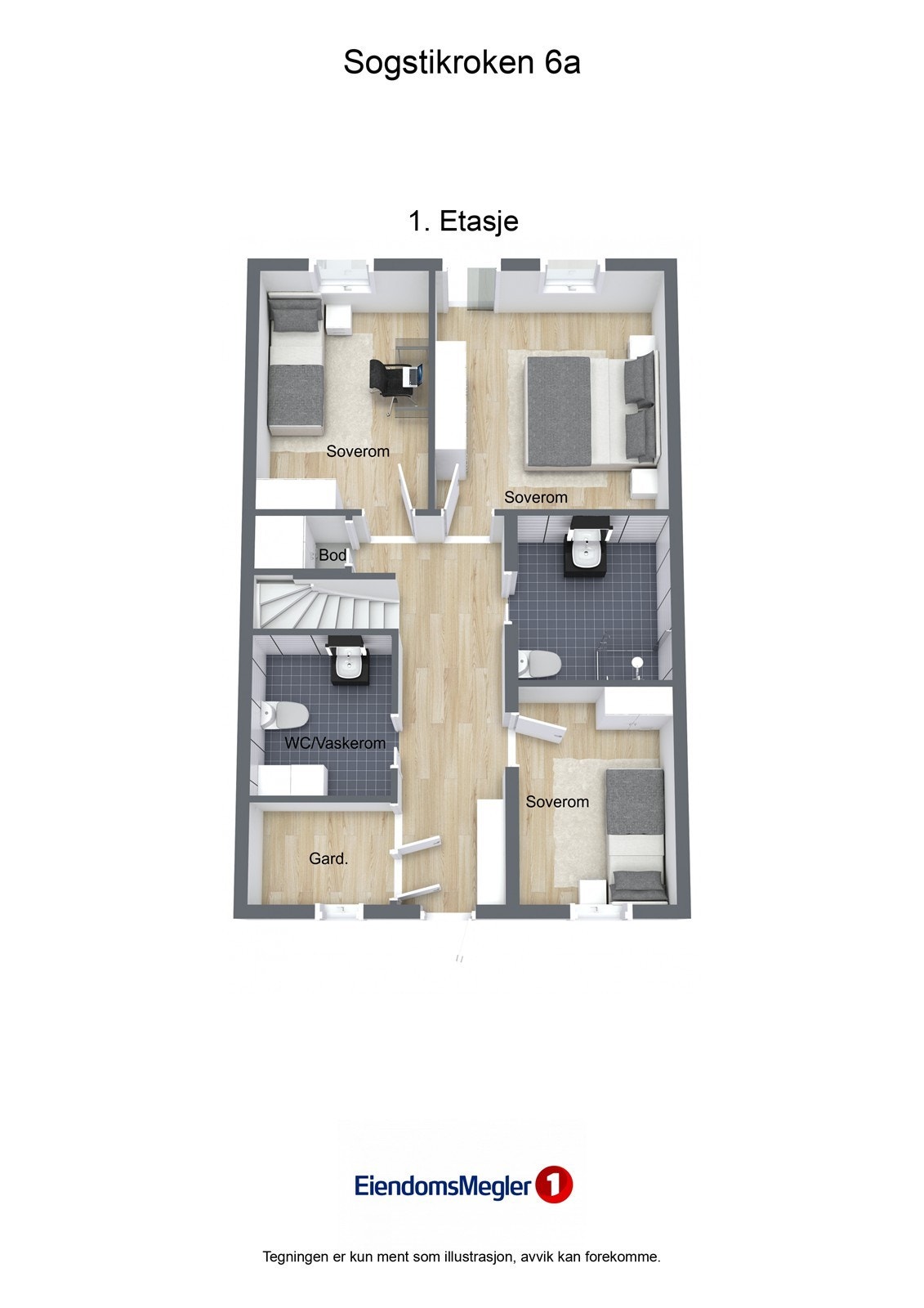 Illustrasjon 3D Sogstikroken 6a - 1. Etasje Galleribilde