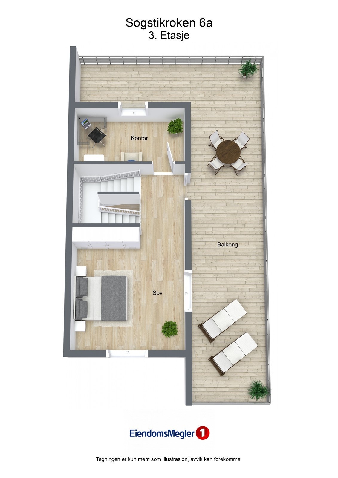 Illustrasjon 3D Sogstikroken 6a - 3. Etasje Galleribilde