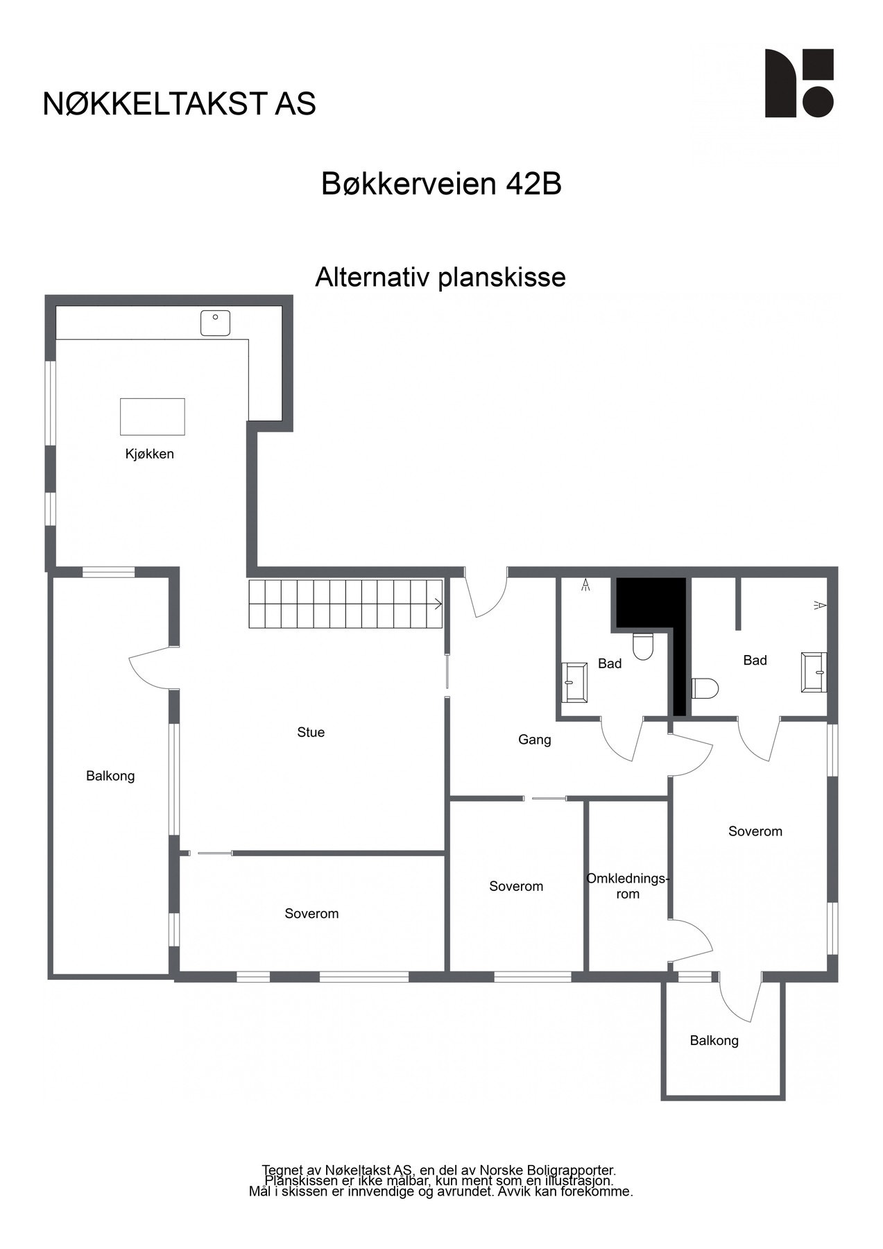 Alternativ plantegning hvor soverom 3 er tegnet inn. Galleribilde