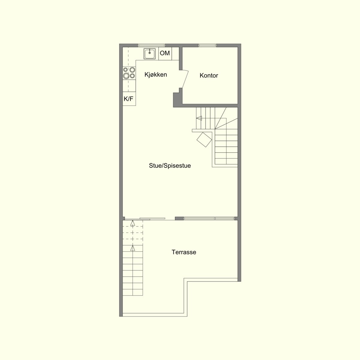 Slik ser planløsningen i hovedetasjen ut. Galleribilde
