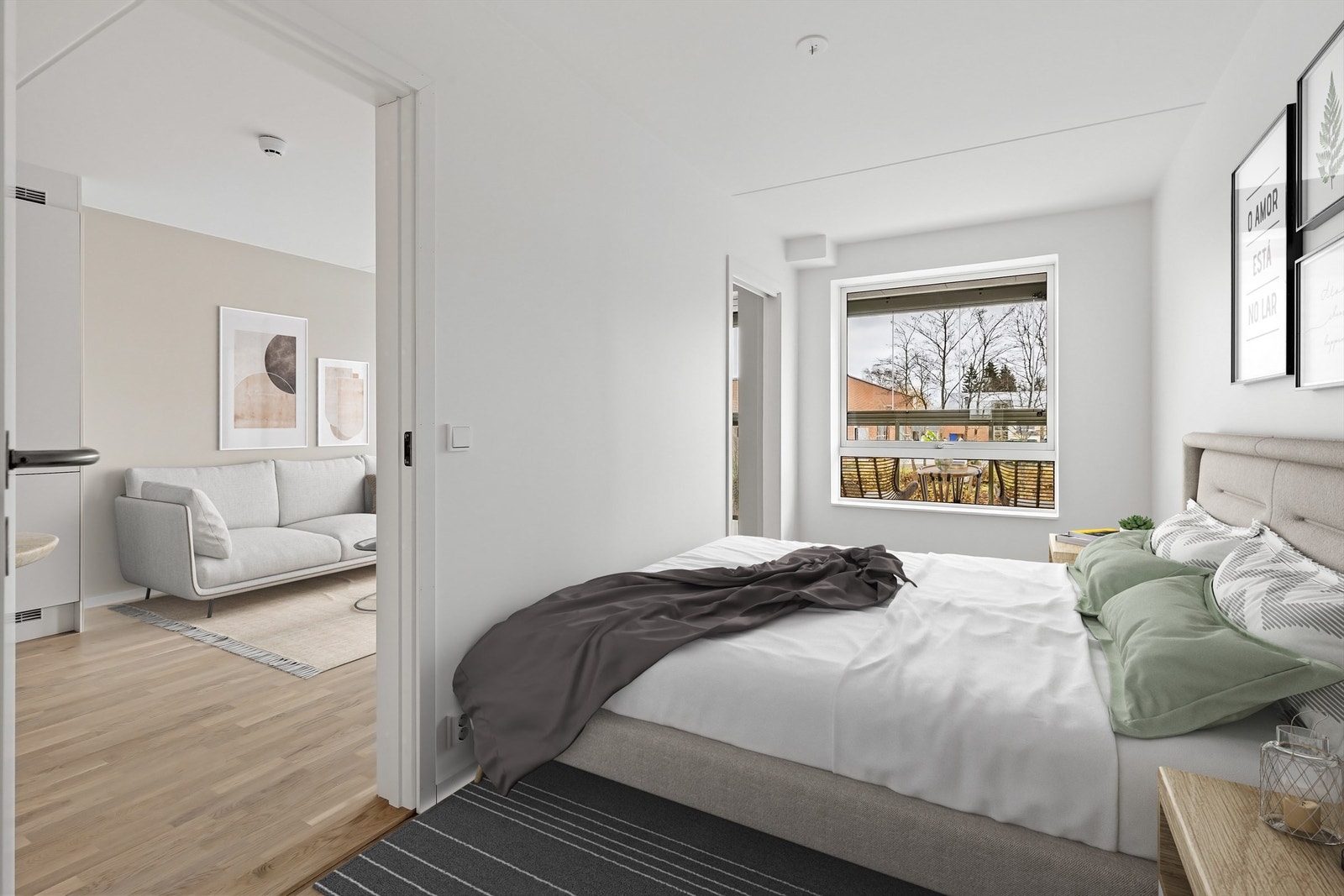 Soverom med plass til dobbelt seng (digitalt stylet bilde) Galleribilde