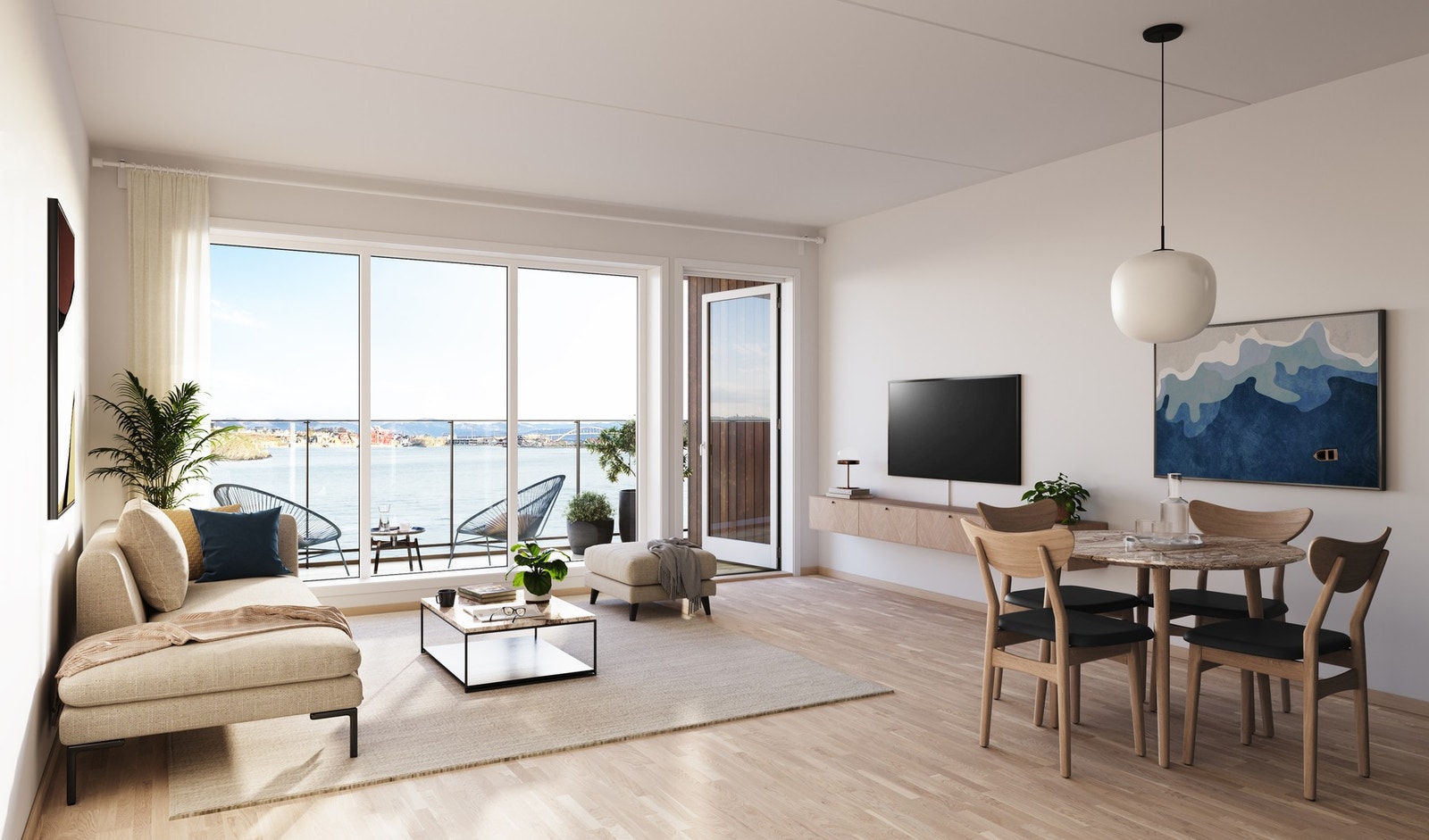 Illustrasjon på stuen til B301.
Det gjøres oppmerksom på at illustrasjoner er kun ment for å danne et inntrykk og vil avvike fra endelig leveranse. Galleribilde