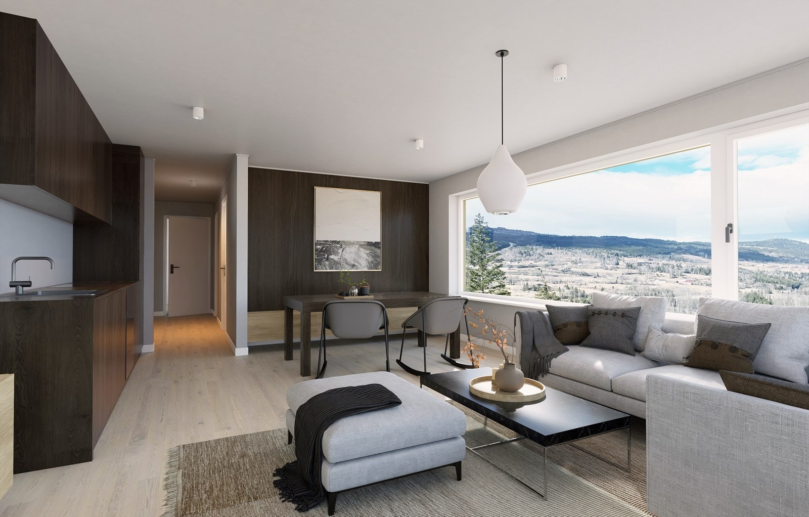 Illustrasjon av stue og kjøkken Galleribilde