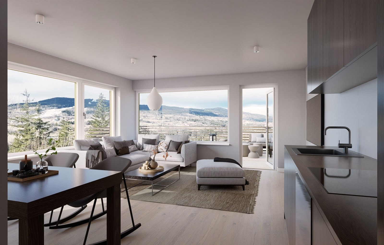 Illustrasjon av stue og kjøkken Galleribilde