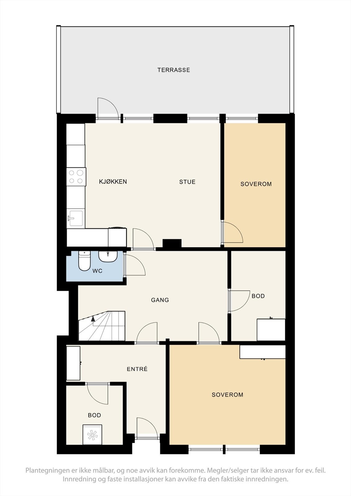 Alternativ plantegning i 1.etg - et ekstra soverom. Galleribilde